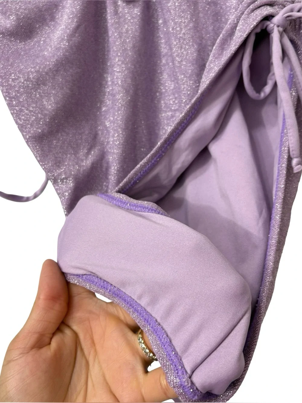 STEFANIA X BLACKMILK‎ SWIMWEAR PURPLE SHIMMERY LACED UP RUCHED SIDES SIZE SMALL